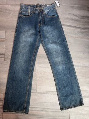 NWT Deadstock Y2K Style Fox Men's Straight-Leg Acid Wash Blue Jeans Relaxed Fit